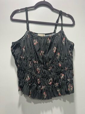 torrid Black Pinstripe Floral Smocked Cami